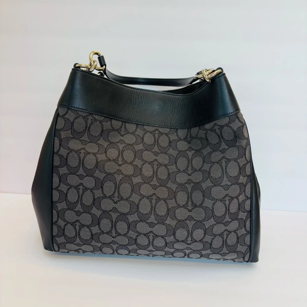 Coach Lexy Shoulder Bag in Signature Jacquard Black Logo Print and Leather